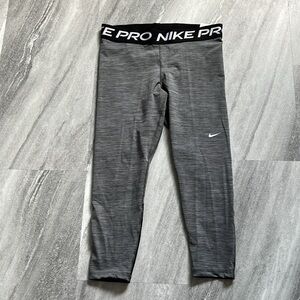 Large Nike Pro Dri Fit cropped leggings grey marl & black mesh